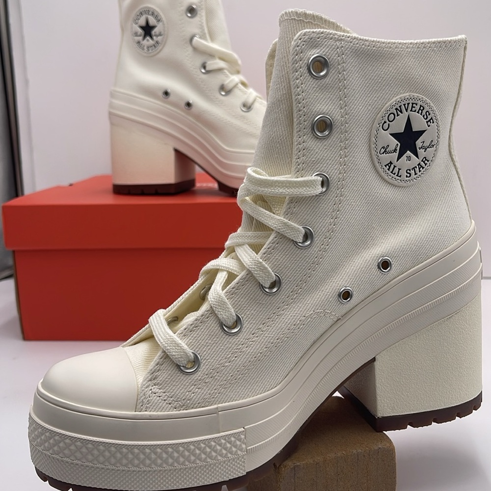 Converse WMNS CHUCK 70 DE LUXE HEEL HI EGRET/EGRET/BLACK A05348C Platform Snkrs - Picture 16 of 16